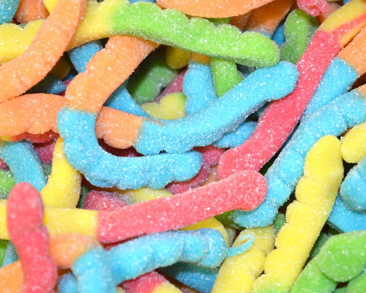 Gummi Sour Neon Worms 6 Ounce Peg Bags - CandyFavorites