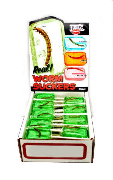Sugarfree Apple Flavored Lollipop with a Worm - CandyFavorites