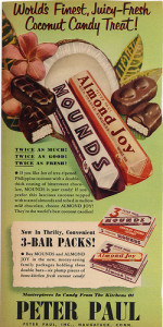 A vintage Almond Joy and Mounds Advertisement 