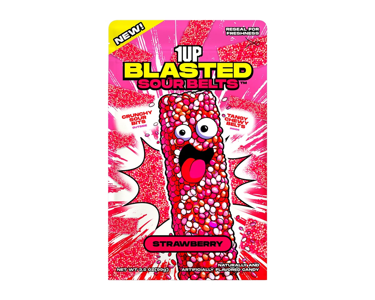 1up blasted sour belts strawberry peg bag
