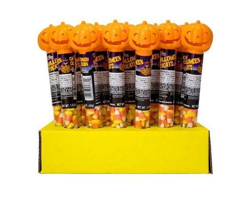 Candy Corn Filled Pumpkin Tubes - CandyFavorites