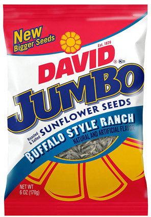 David Jumbo Buffalo Style Ranch Sunflower Seeds 5.25 oz. Bags - 12