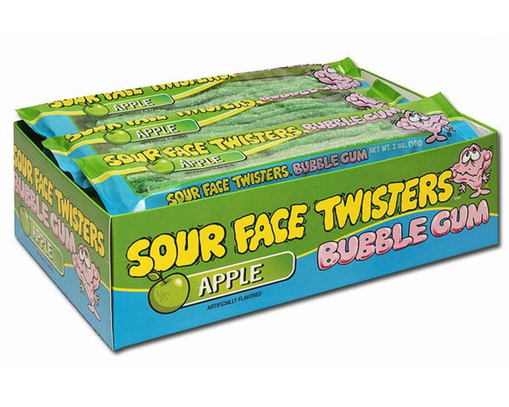 Face Twisters Sour Green Apple Bubble Gum Straws - CandyFavorites