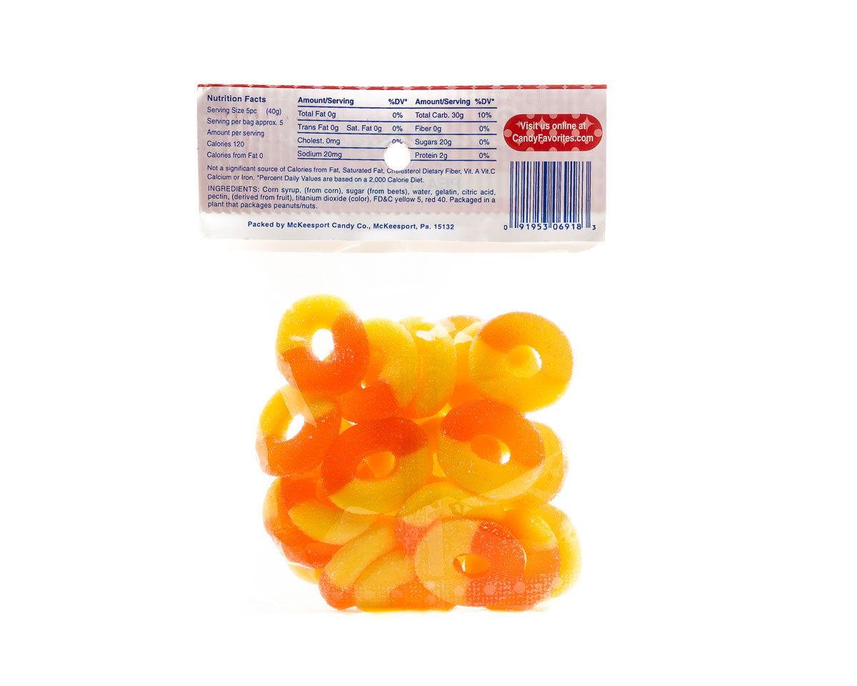Gummi Peach Rings 6.5 Ounce Peg Bags - CandyFavorites