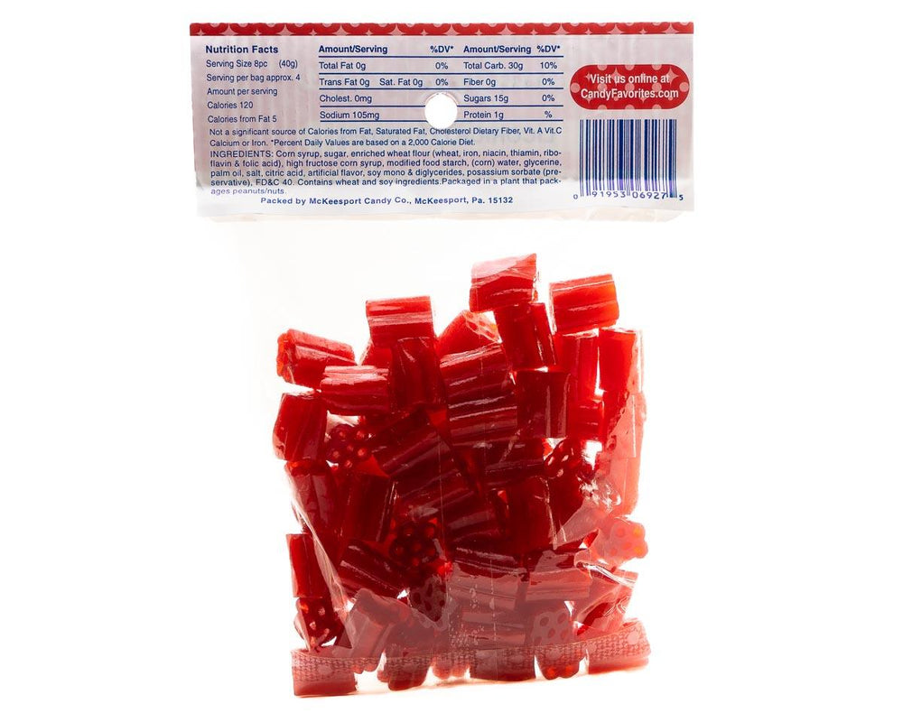 
                      
                        Licorice Bites Red Cherry 6 Ounce Peg Bags - CandyFavorites
                      
                    