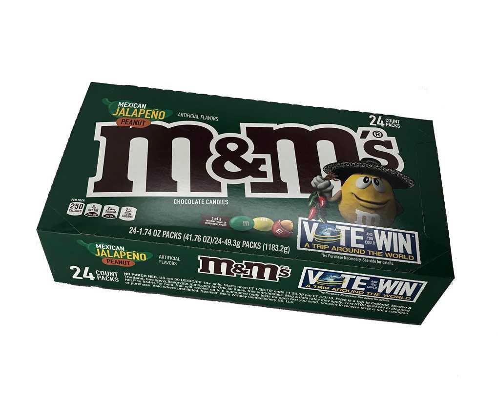 M&M's Mexican Jalapeno Peanut Chocolate Candies 1.74 oz. Bags - 24