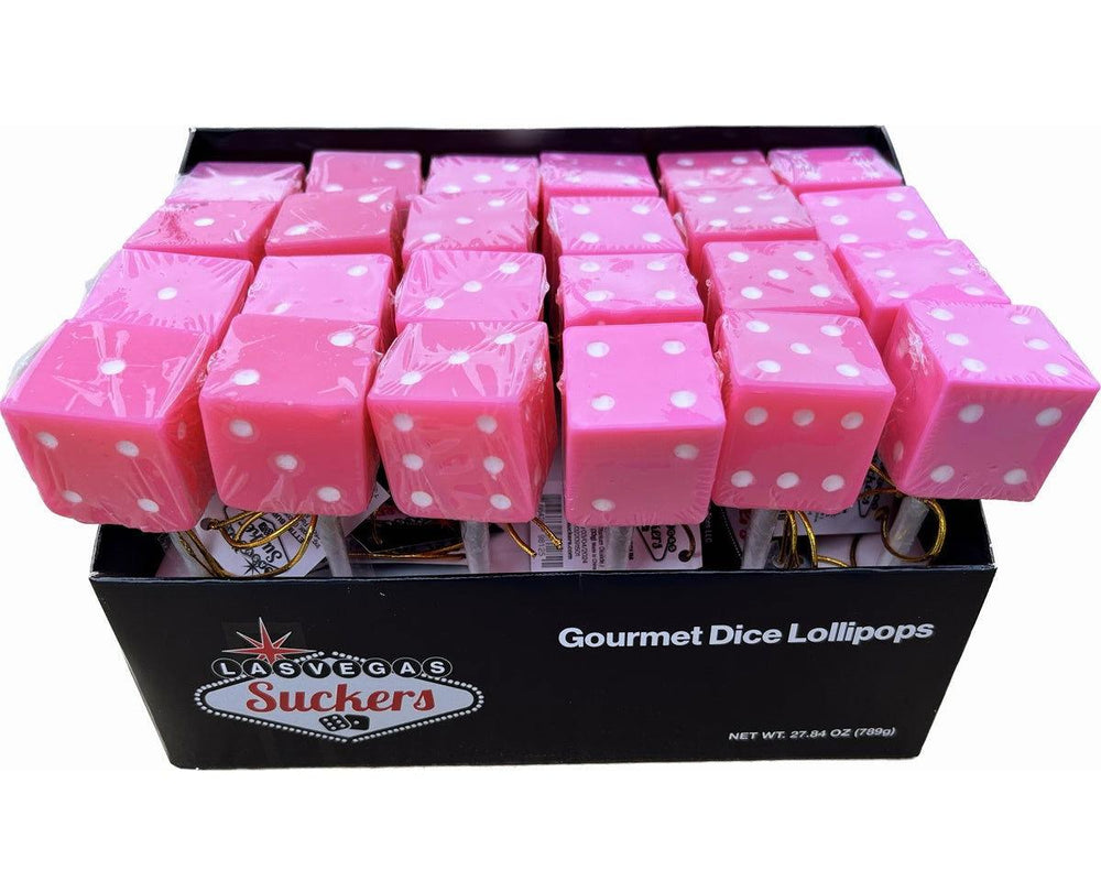Pink with White Dots Gourmet Dice Lollipops - CandyFavorites