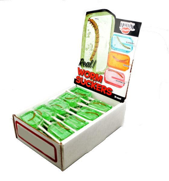 Sugarfree Apple Flavored Lollipop with a Worm - CandyFavorites