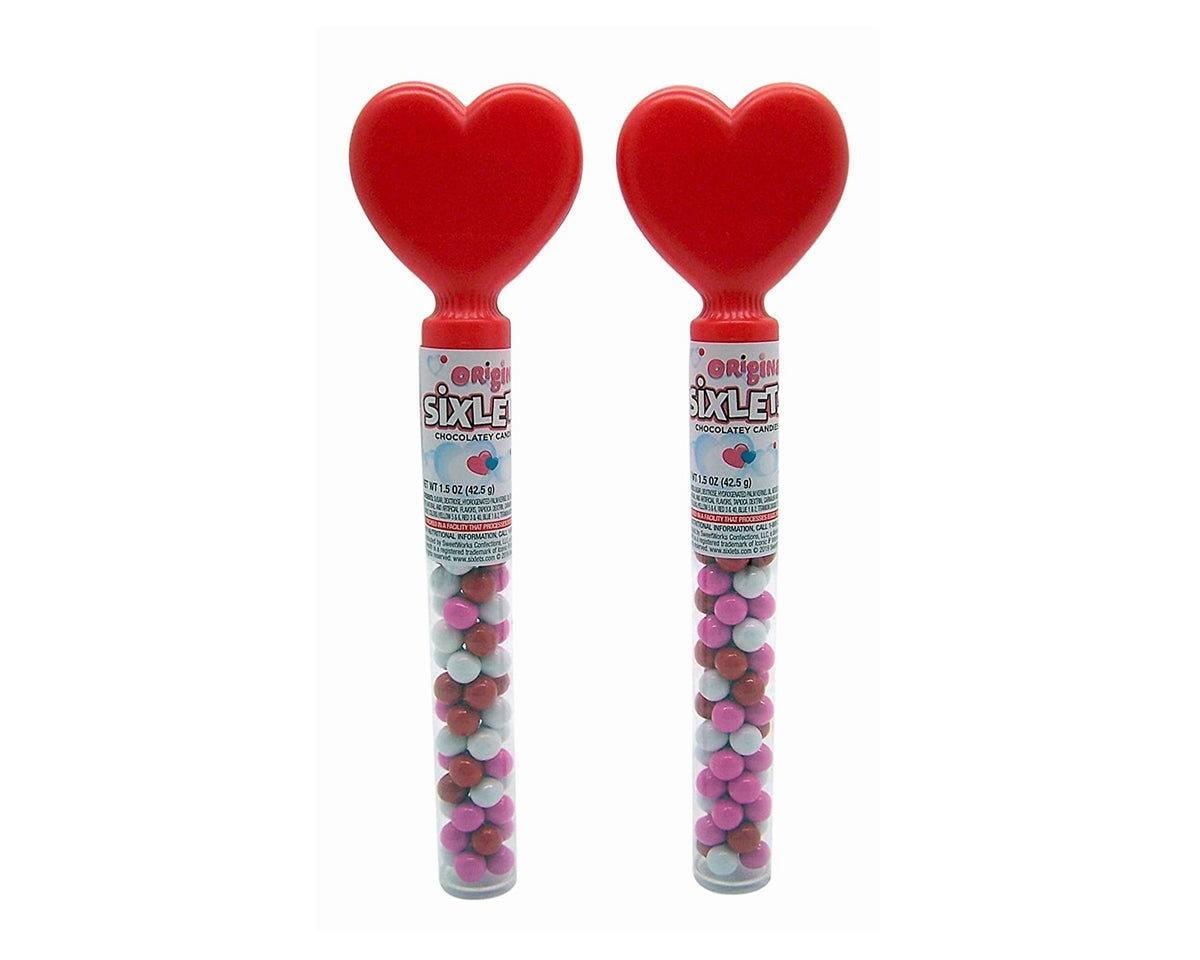 Valentine Sixlets Filled Cane with Heart Topper - CandyFavorites