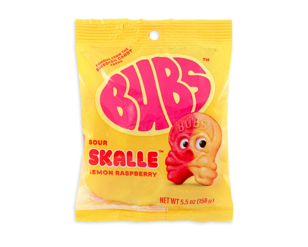BUBS Sour Skalle Lemon Raspberry 5.5 oz. Peg Bags – 8 / Box – Candy ...