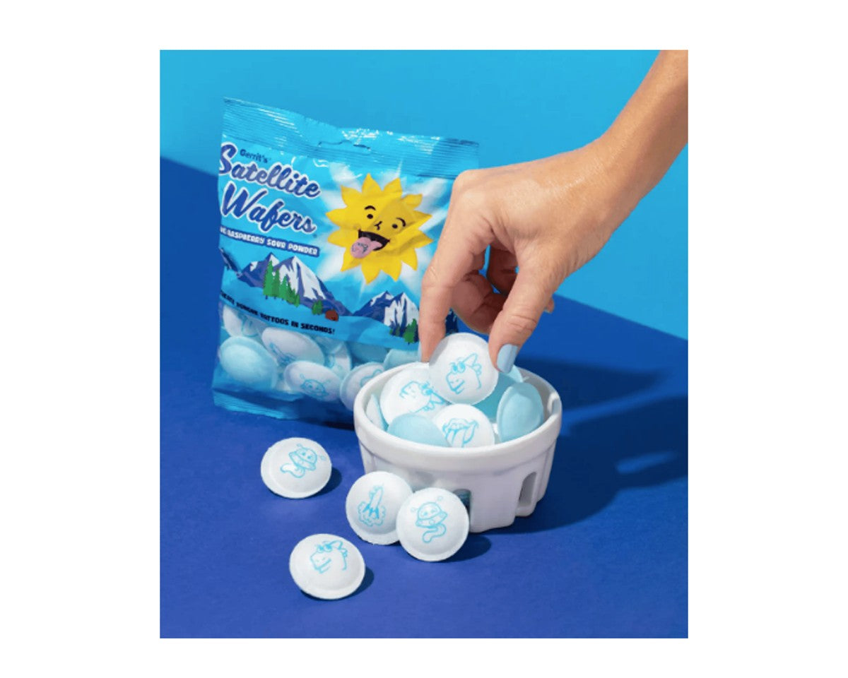 Blue Raspberry Satellite Wafers with Tongue Tattoo 1.27 oz. Bags