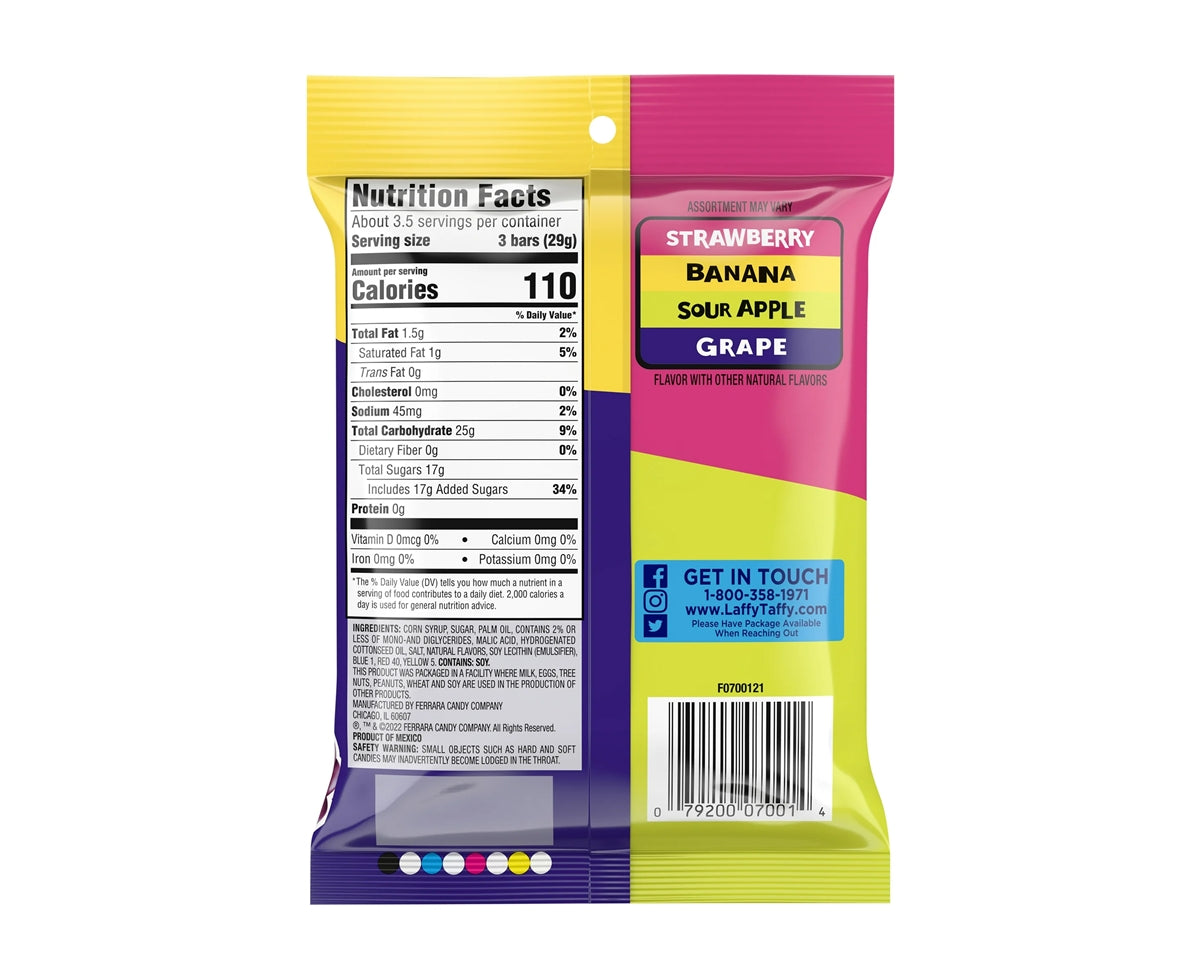 Colorful package with nutrition facts label on a white background