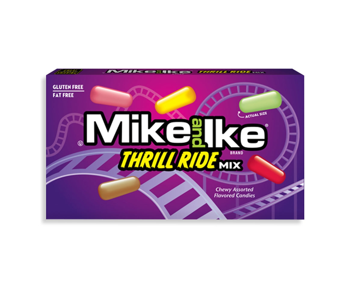 Box of Mike and Ike Thrill Ride Mix candy on a white background