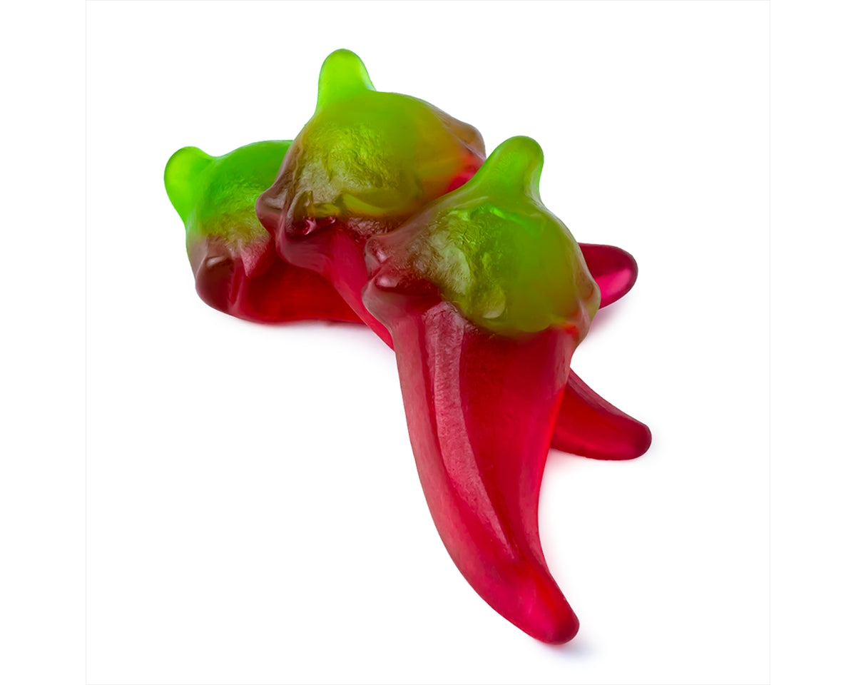 gummi red hot chili peppers with white background