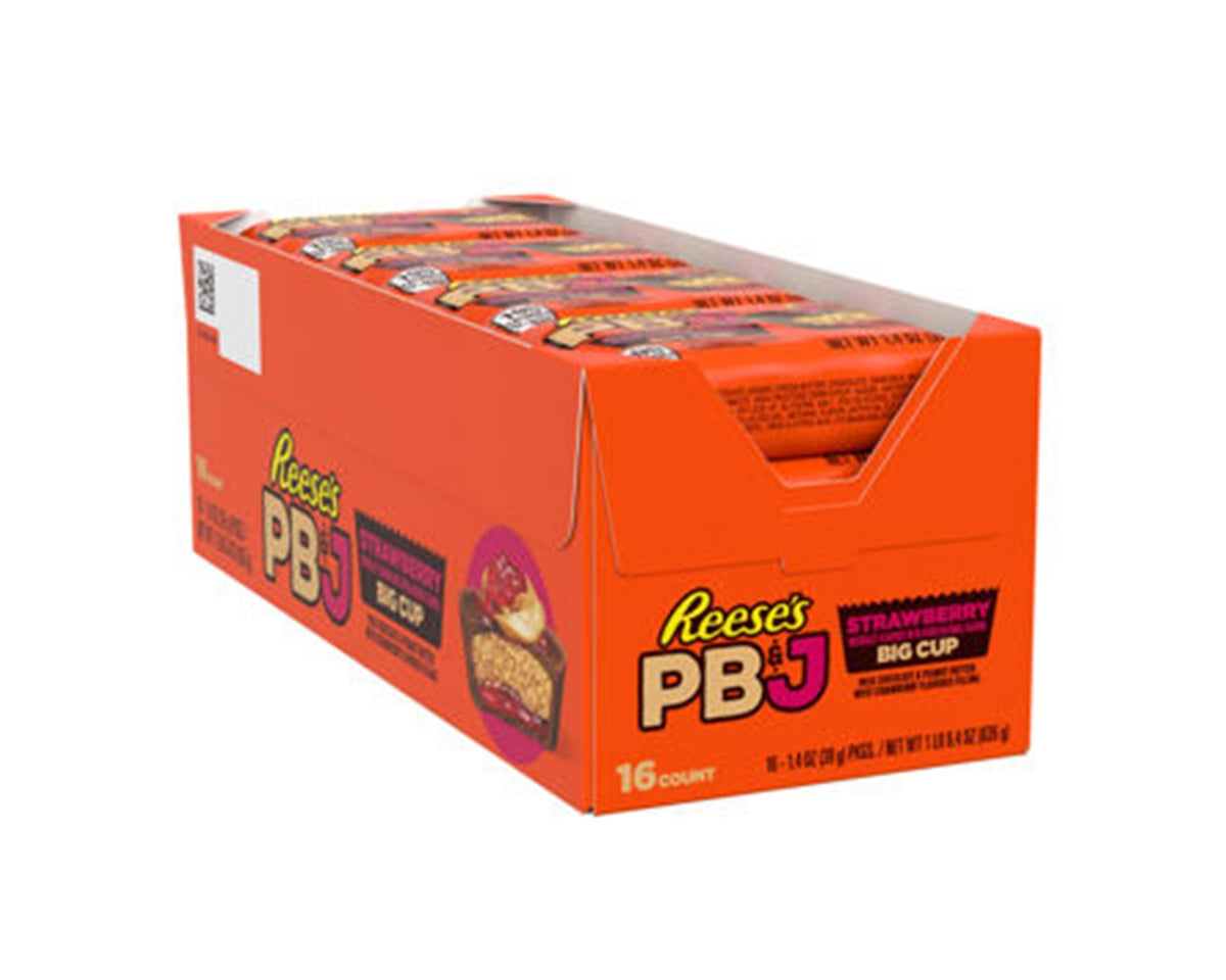 Box of Reese's PB&J Strawberry Big Cup on a white background