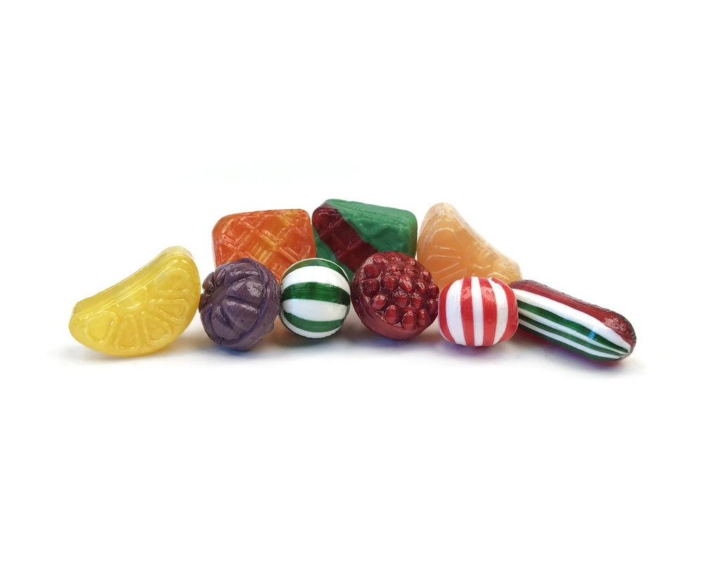 Assorted colorful  Christmas candies on a white background