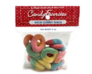 CandyFavorites Gummi Neon Rings 6 oz. Hang Bags - 6 / Box