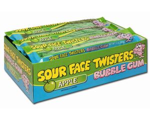 Face Twisters Sour Green Apple Bubble Gum Straws- 12 / Box