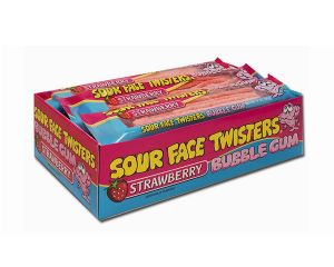 Face Twisters Sour Strawberry Bubble Gum Straws - 12 / Box